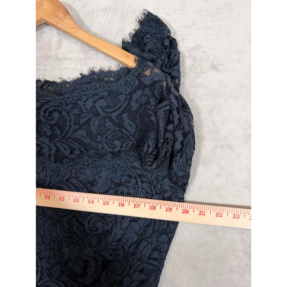 Tadashi Shoji Lace Sheath Dress 14 Navy Blue Formal Wedding Guest - Picture 10 of 11